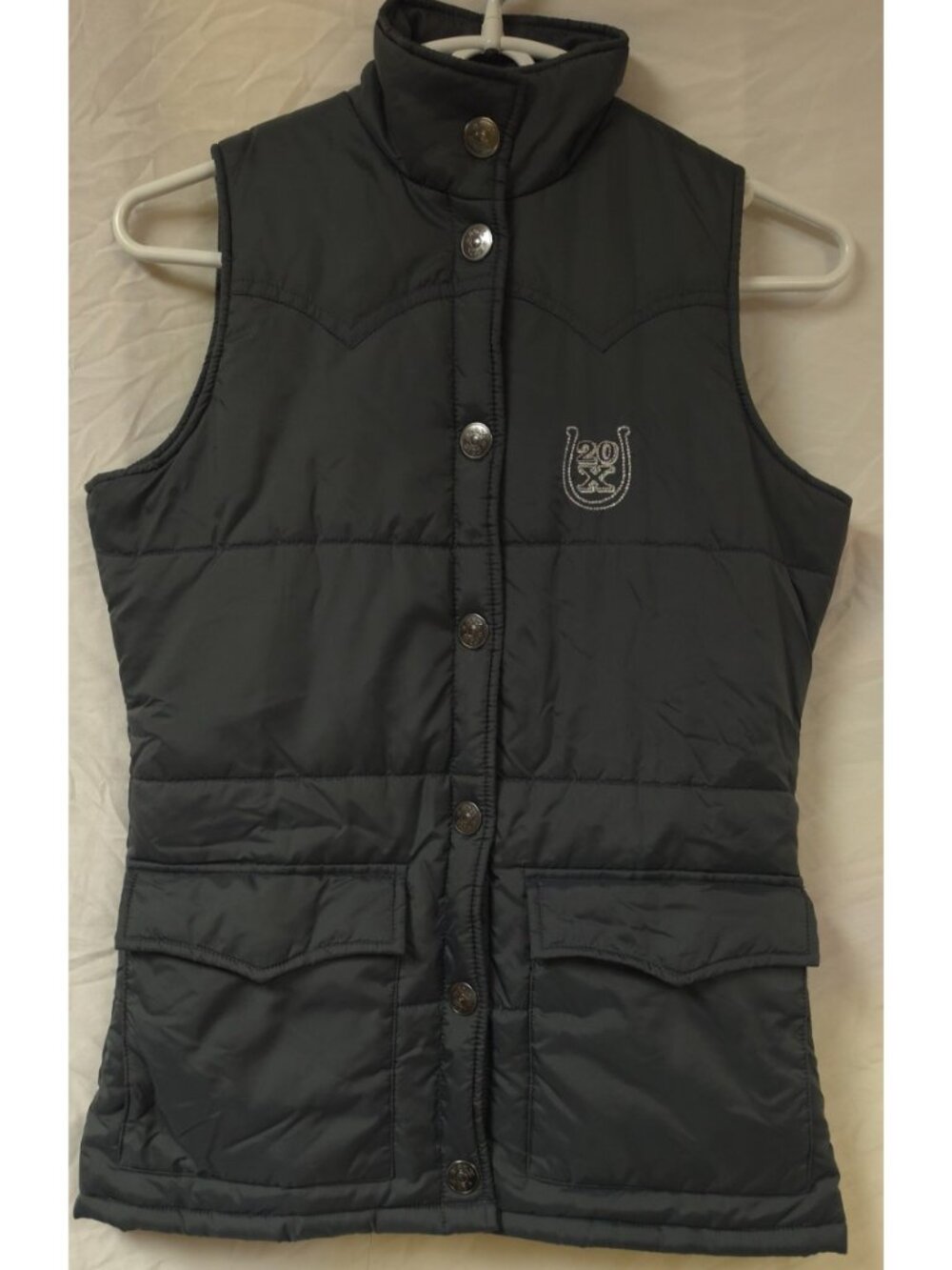 Twenty X Womens (S) Grey Horseshoe Logo Snap Front Pockets Puffer Quilted Vest